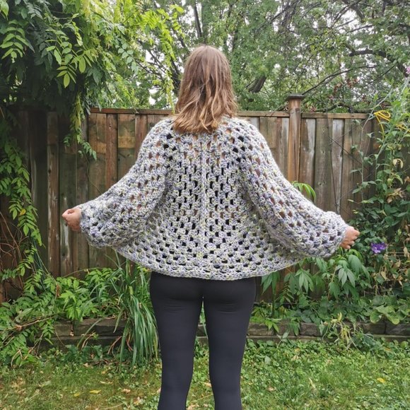 Lavender Fields Crop Coat, Granny Square Hexagon Cardigan, Crochet Jacket - Picture 1 of 12